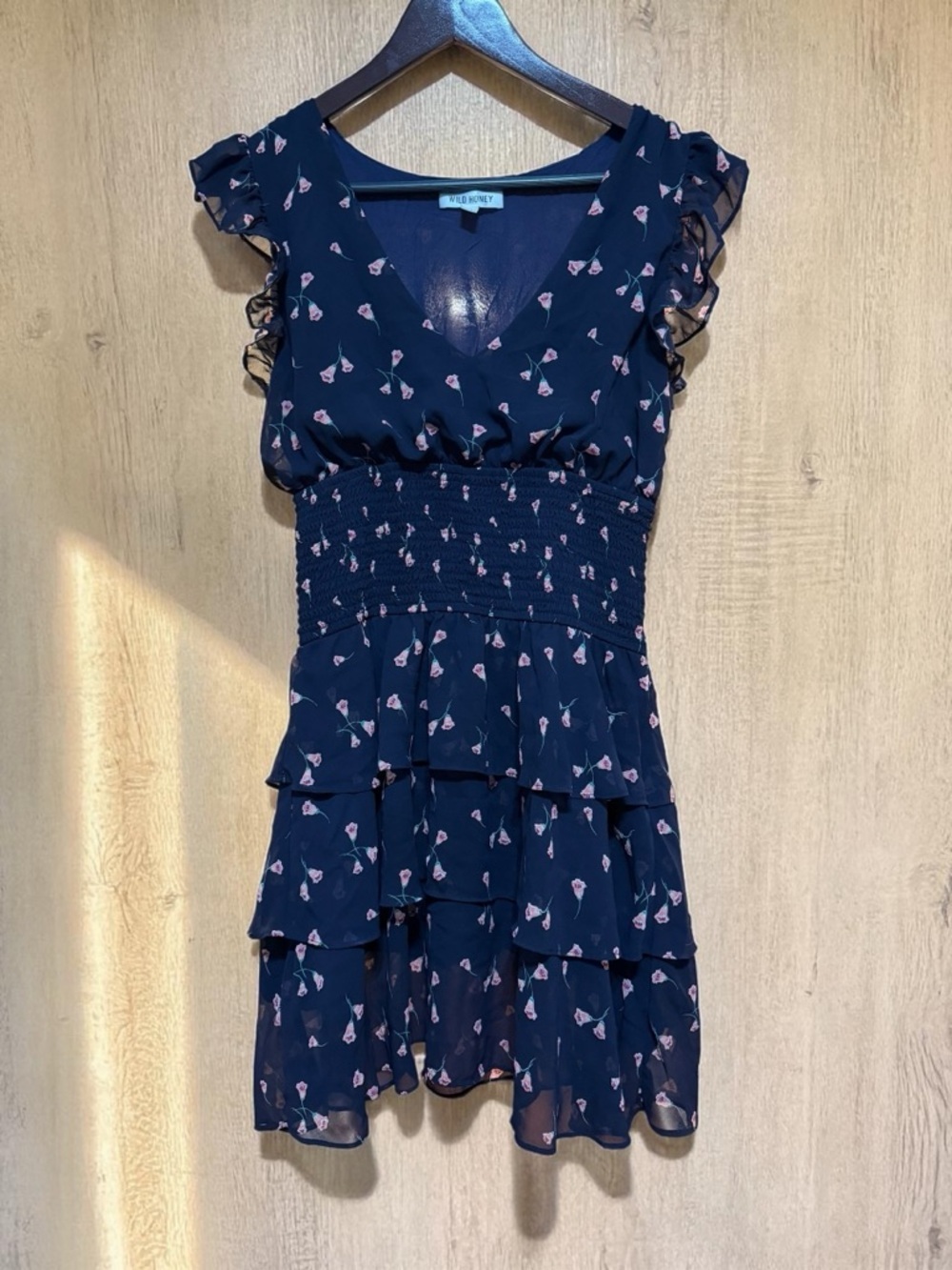 Wild Honey Navy Mini Dress with Pink Floral Print